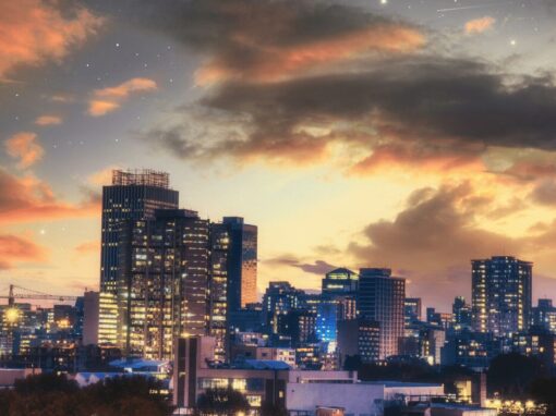Johannesburg city at night with lights on