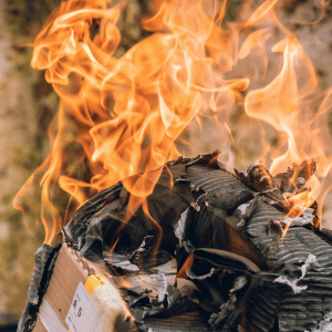 Opening burning of cardboard box