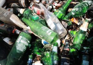 glass bottles in waste for recycling