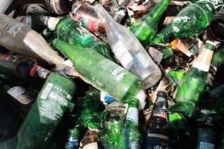 glass bottles in waste for recycling