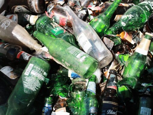 glass bottles in waste for recycling