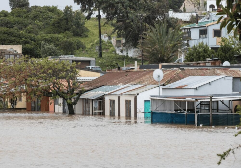 houses in flood South Africa during storm