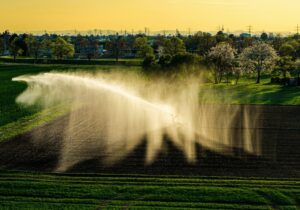 water irrigation system on a farm
