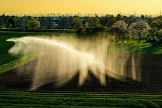 water irrigation system on a farm