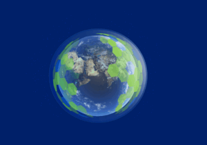 World Globe on solid blue background with green and blue honeycomb grid overlay