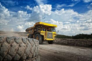 construction site with large building truck