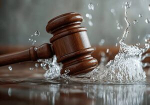 water law hammer against a splash of water