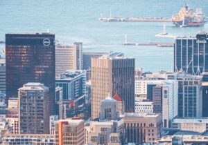 Cape Town city skyline near port
