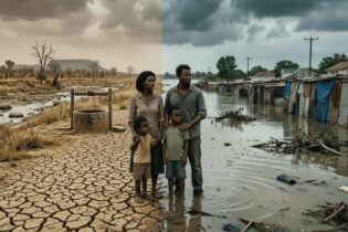Drought and flood symbolic picture within village