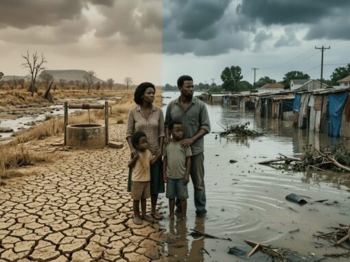 Drought and flood symbolic picture within village