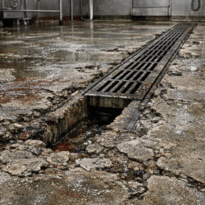 broken concrete around wastewate drain