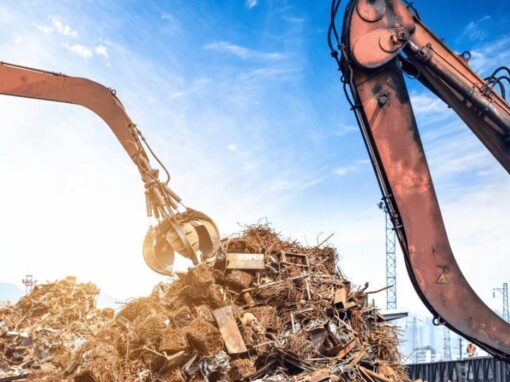 building cranes in a metal recycling yard
