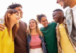 group of adults laughing