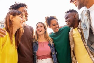 group of adults laughing