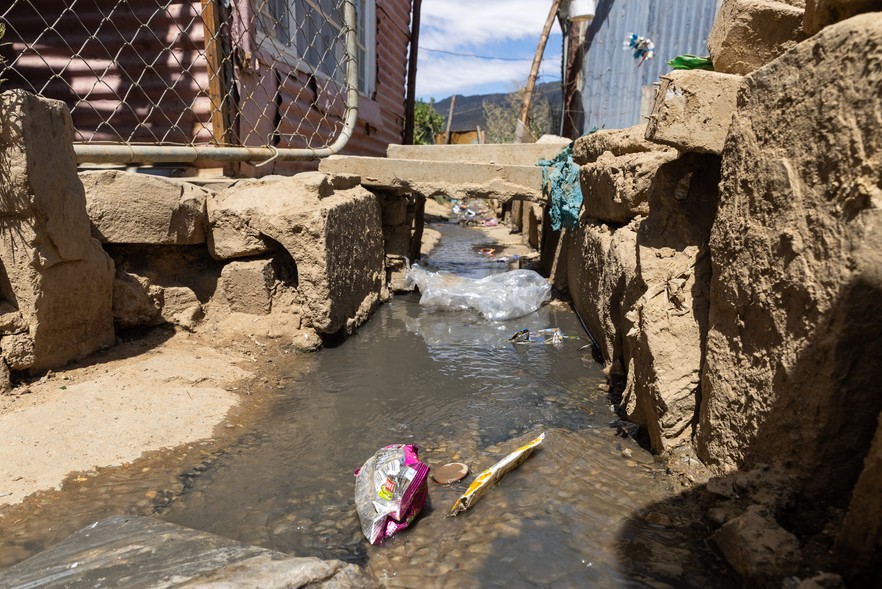 Greywater runs through the streets of Riverview, Citrusdal.