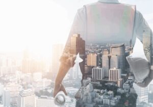 Infrastructure background against project leader