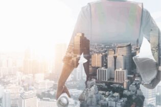 Infrastructure background against project leader