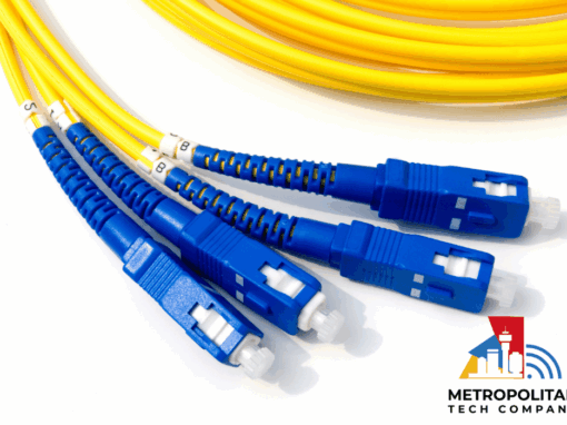 Metropolitan Tech Company logo on a fibre internet background