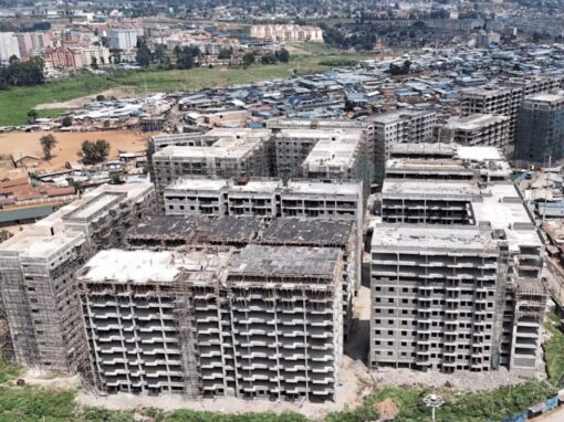 New apartment blocks rise where corrugated-iron structures once stood in Kibera, Nairobi