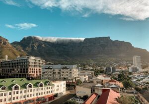 Table Mountain in Cape Town with cloud over the top