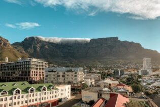 Table Mountain in Cape Town with cloud over the top