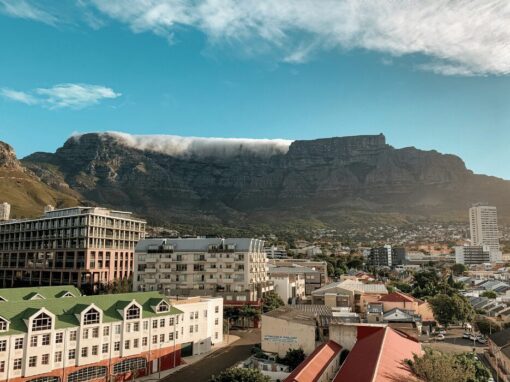 Table Mountain in Cape Town with cloud over the top
