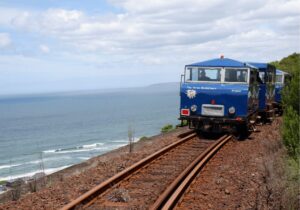 blue train cart on a railway in South Africa