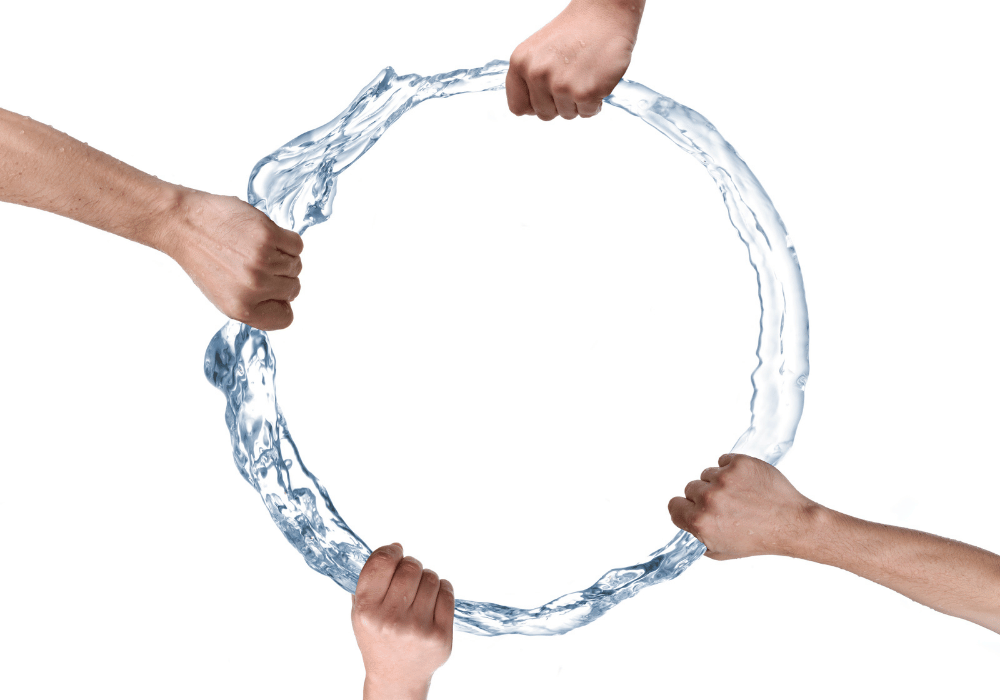 circle of water held by hands