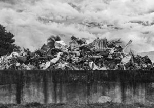 waste pile in black and white photo