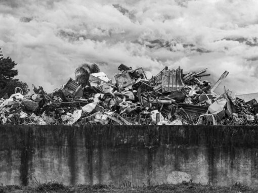 waste pile in black and white photo