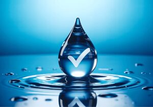 water droplet with a white tick within the water