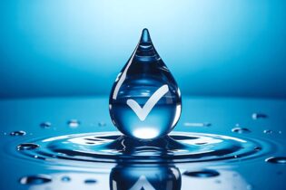water droplet with a white tick within the water