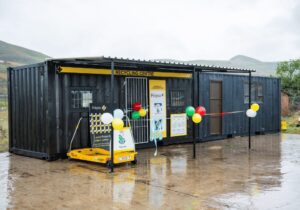 PolyCo recycling centre container in the rain