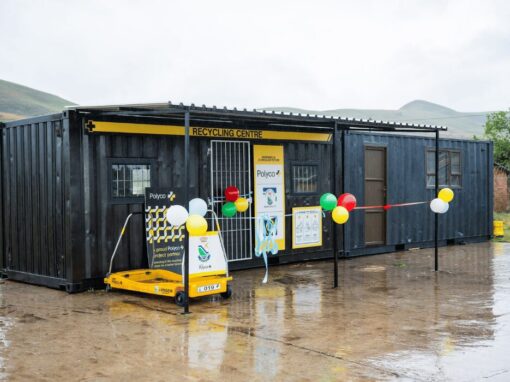 PolyCo recycling centre container in the rain