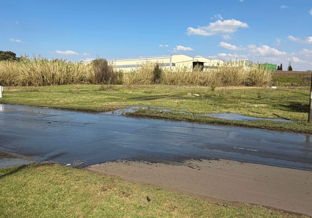 Sewage Leak in a road near a field