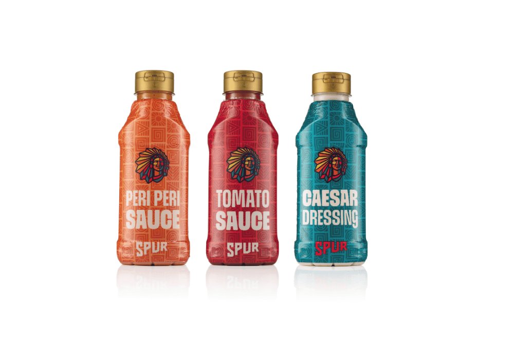 Spur restaurants plastic sauce bottles for peri peri, tomato and caesar dressing