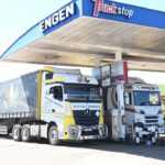 Truck stopped at Engen garage