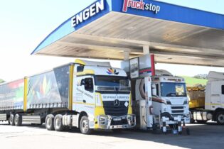 Truck stopped at Engen garage