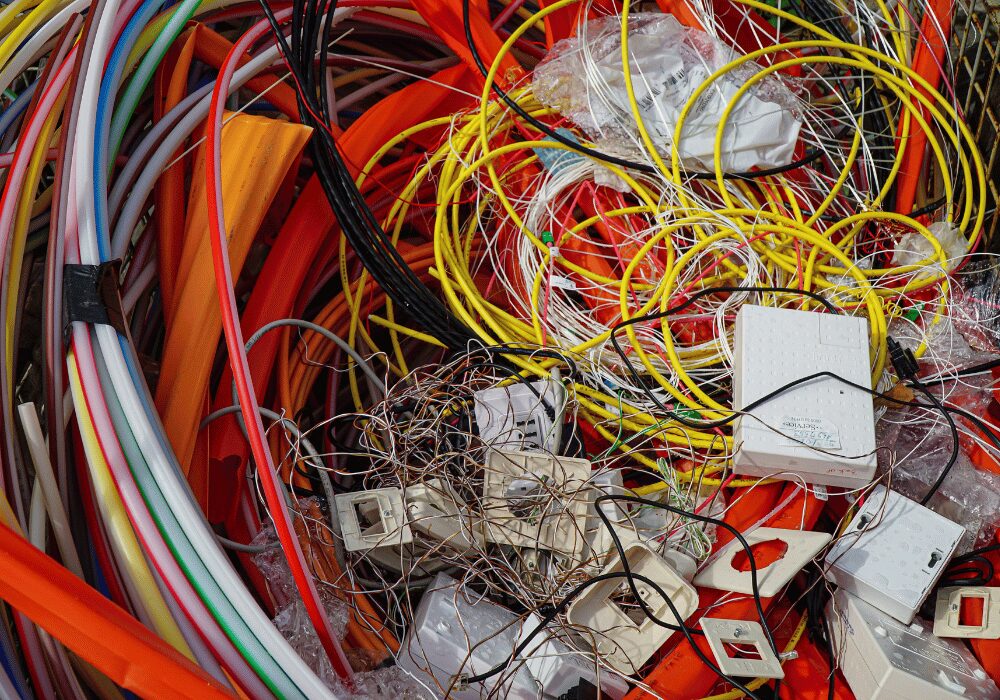 discarded cables clustered on the ground