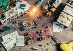 ewaste electronic devices on a desk