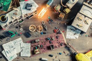 ewaste electronic devices on a desk