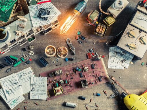 ewaste electronic devices on a desk