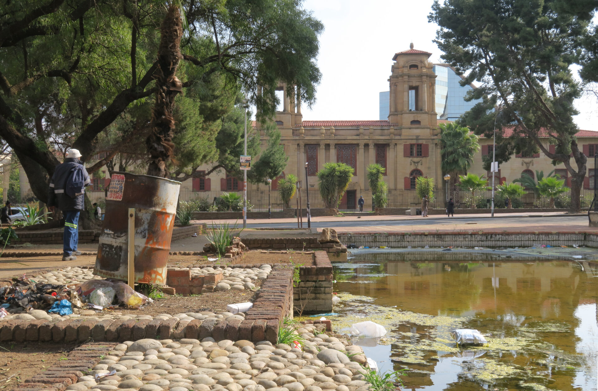 Rubbish-filled ponds and urban decay mar the city centre’s city hall precinct.