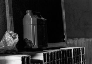 petrol can in black and white colour