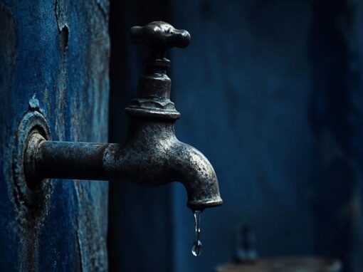 tap running dry in dark blue tones