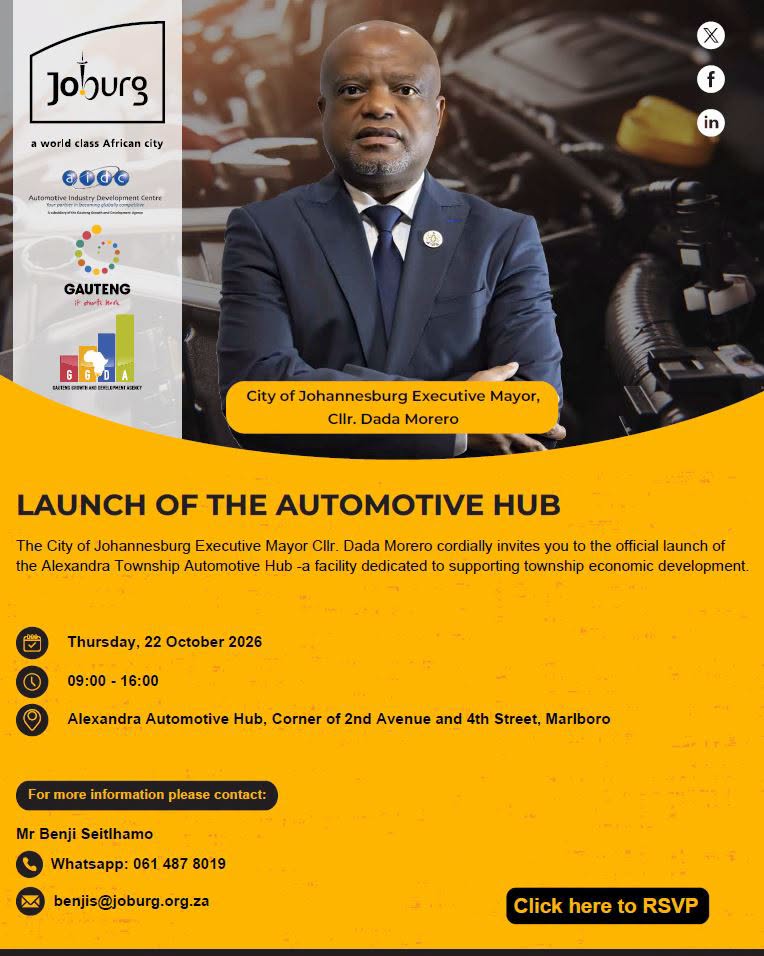 Alexandra Township Automotive Hub launch event social media poster
