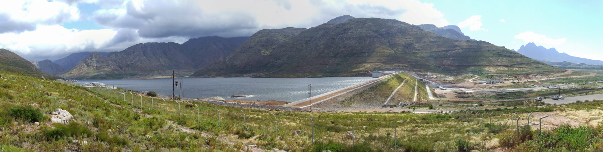 Berg River Dam (Autshumato Dam), an embankment dam near completion in January 2008, Cape Winelands District Municipality, Western Cape Province in South Africa