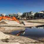 Hitachi crane during construction