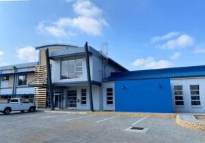 Johannesburg Water office building upgraded with blue wall and wooden panels