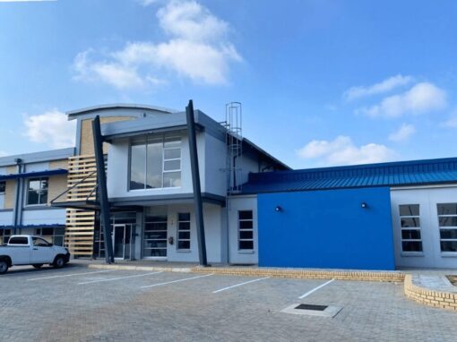 Johannesburg Water office building upgraded with blue wall and wooden panels
